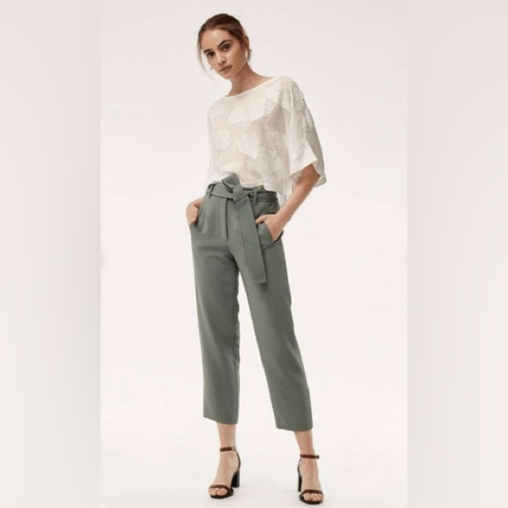 Aritzia Wilfred Sage Green Jallade Tie Front Women's Trousers Size 6